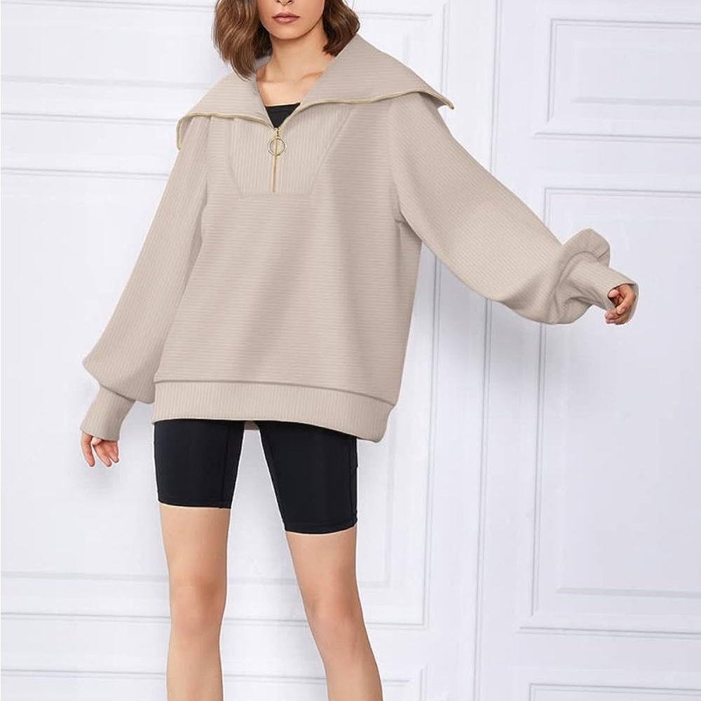 Trendy Queen Half Zip Pullover Sweatshirt Size Large NEW Beige - Picture 5 of 14